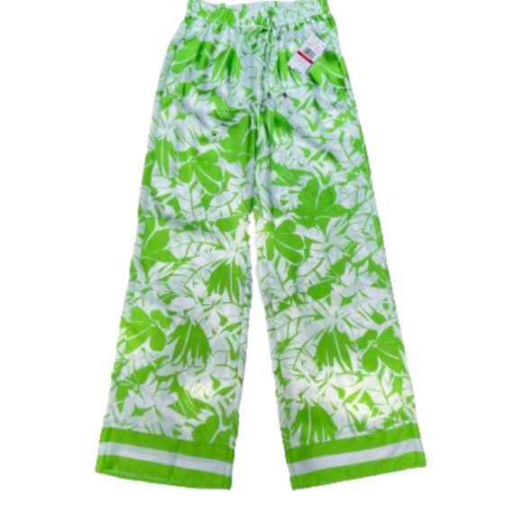 NWT MICHAEL KORS Covet up High Rise Wide Leg Satin Palm Print Pants - Picture 3 of 12
